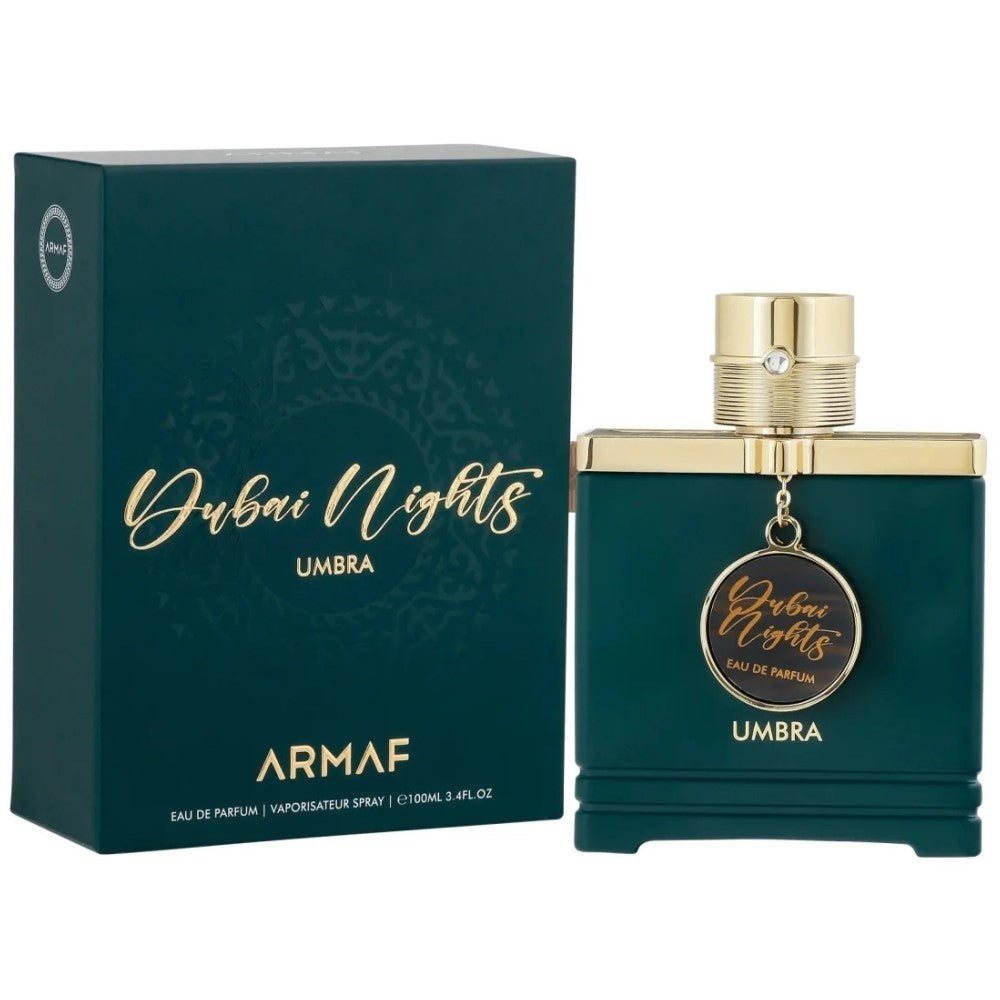 Flacon original Armaf Dubai Nights Midnight Umbra 100 ml cu cutie verde și detalii aurii