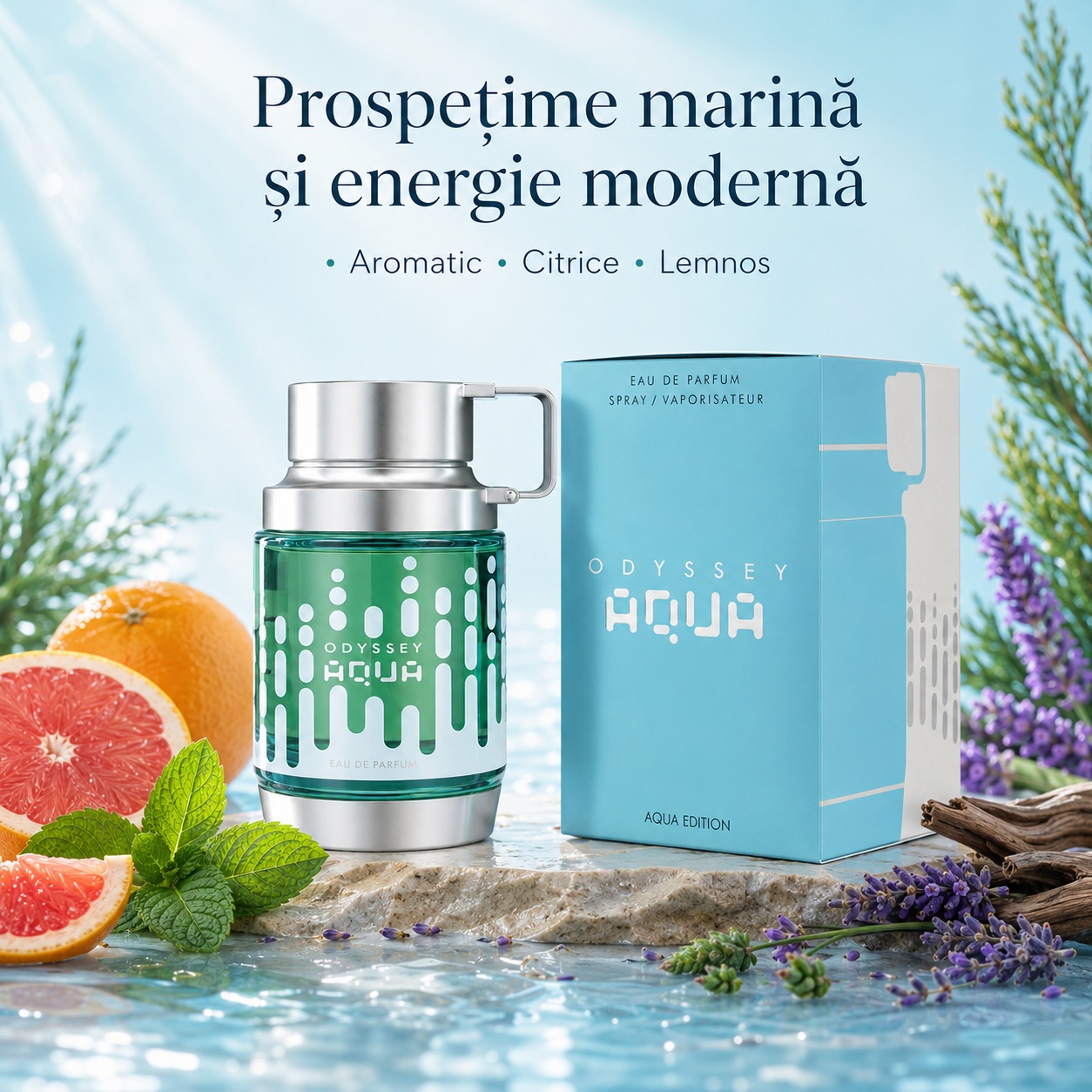 Armaf Odyssey Aqua prospețime marină și energie modernă cu acorduri aromatice citrice și lemnoase
