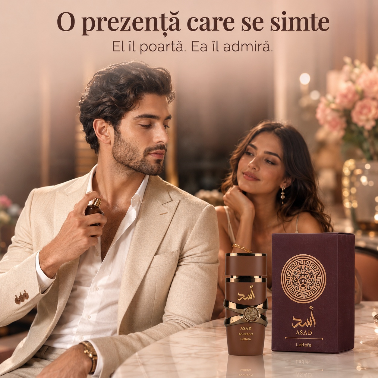 Asad Bourbon Lattafa parfum romantic bărbătesc, o prezență care se simte