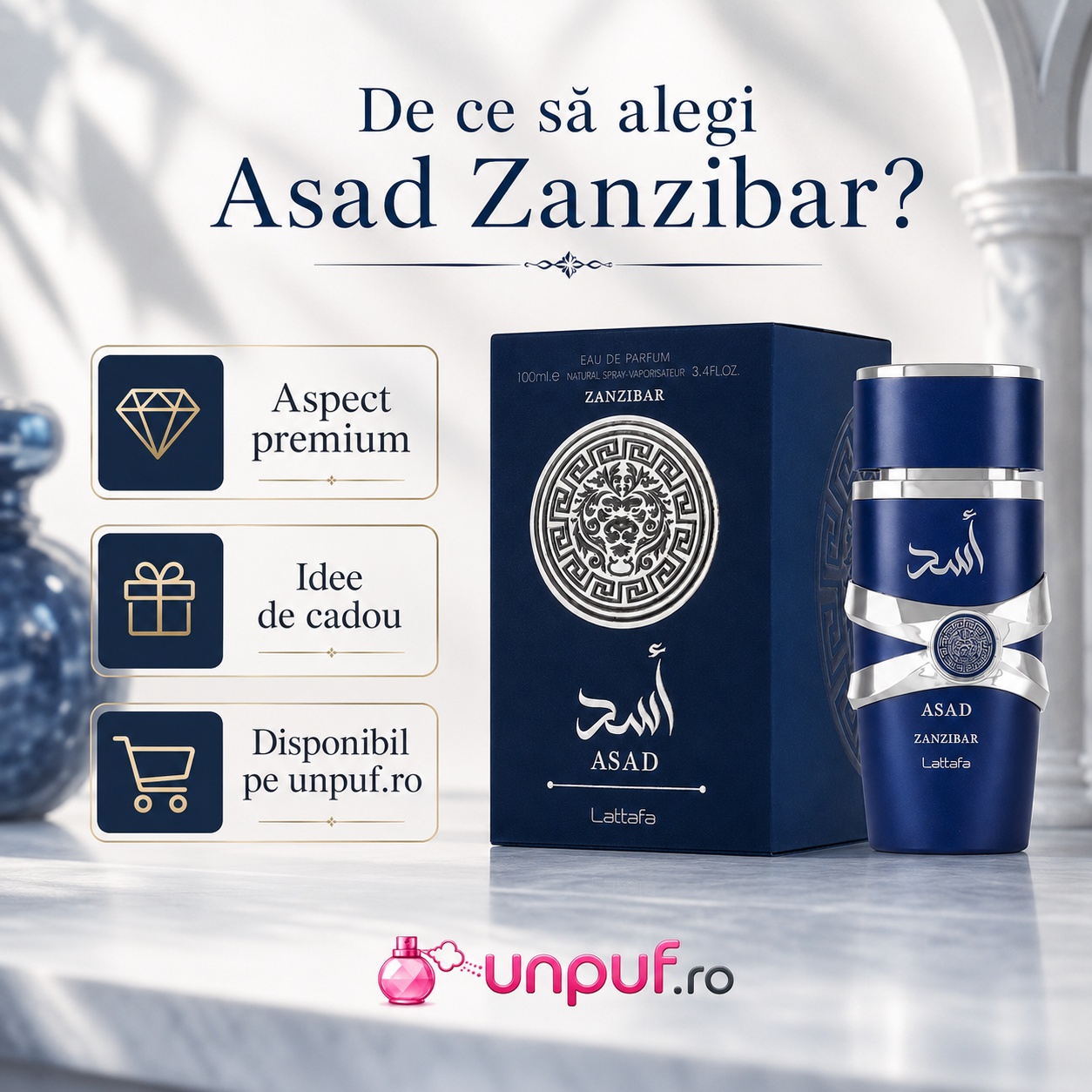 De ce să alegi Asad Zanzibar Lattafa, aspect premium, idee de cadou și parfum disponibil pe unpuf.ro