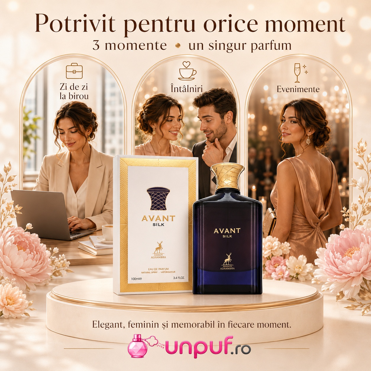 Parfum Avant Silk Maison Alhambra potrivit pentru zi de zi, birou, &icirc;nt&acirc;lniri și evenimente