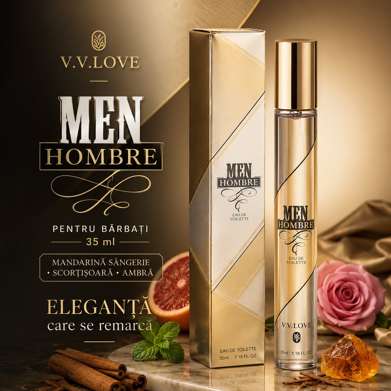 Parfum Men Hombre 35 ml V.V. Love eleganță masculină cu mandarină s&acirc;ngerie scorțișoară și ambră
