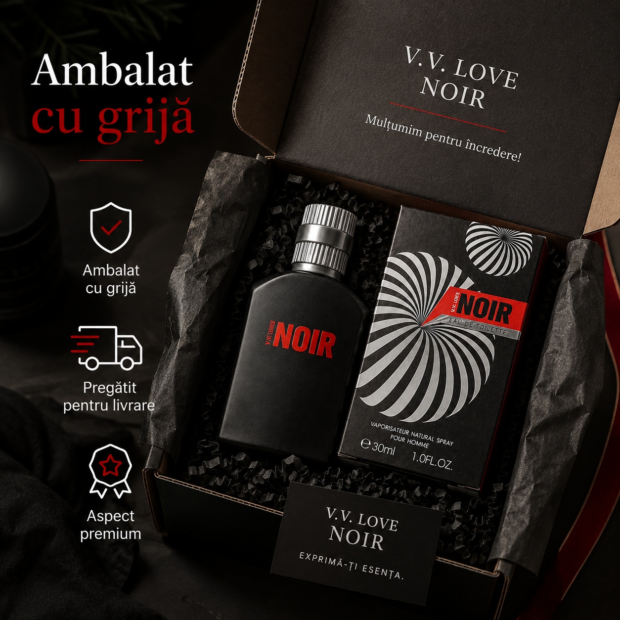 Ambalat cu grijă V.V. Love Noir 30 ml parfum bărbat