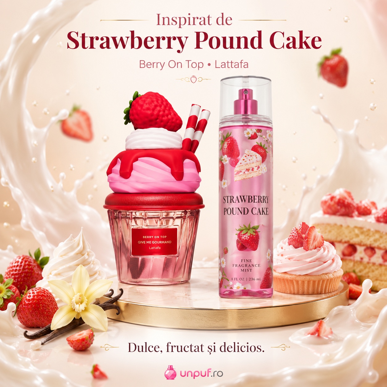 Berry On Top Lattafa inspirat de Strawberry Pound Cake, parfum damă dulce fructat și delicios