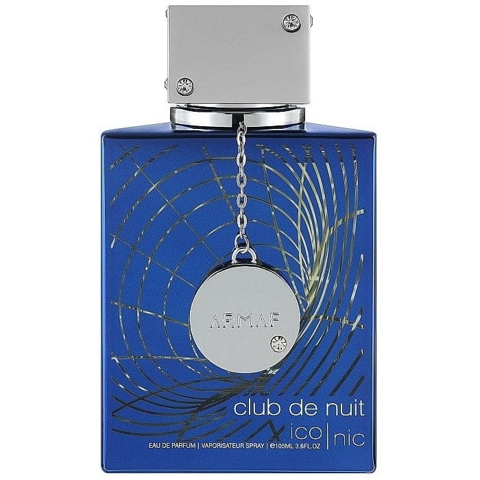 Flacon original Armaf Club De Nuit Blue Iconic 105 ml albastru cu medalion decorativ argintiu