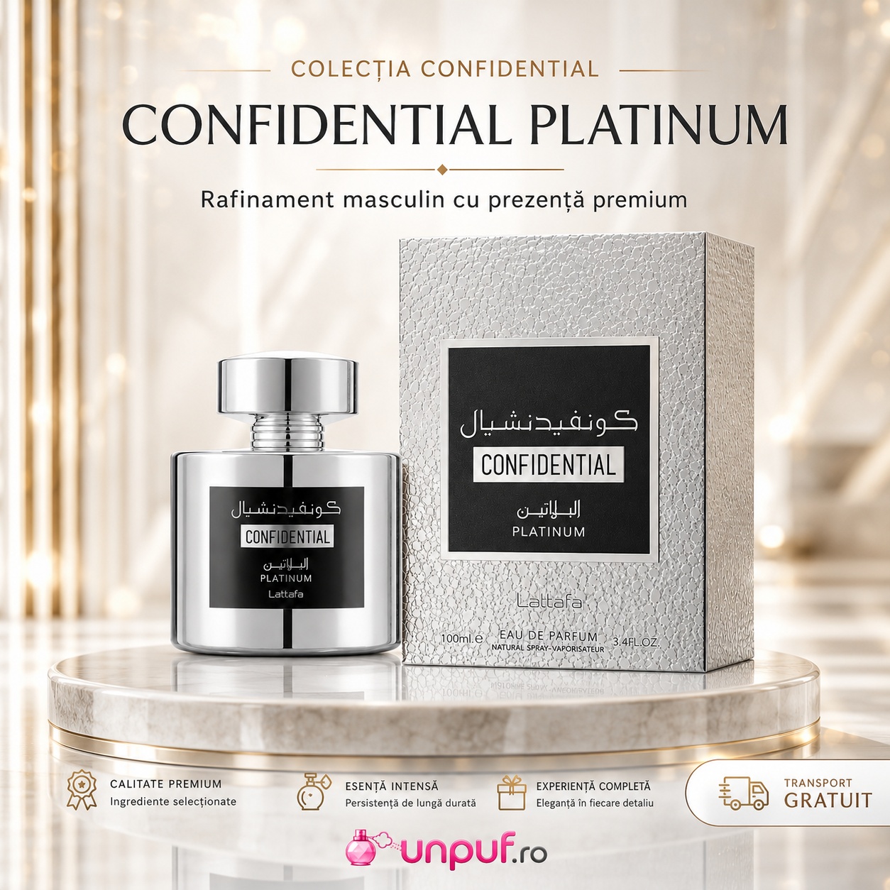 Confidential Platinum Lattafa colecție premium cu rafinament masculin și transport gratuit