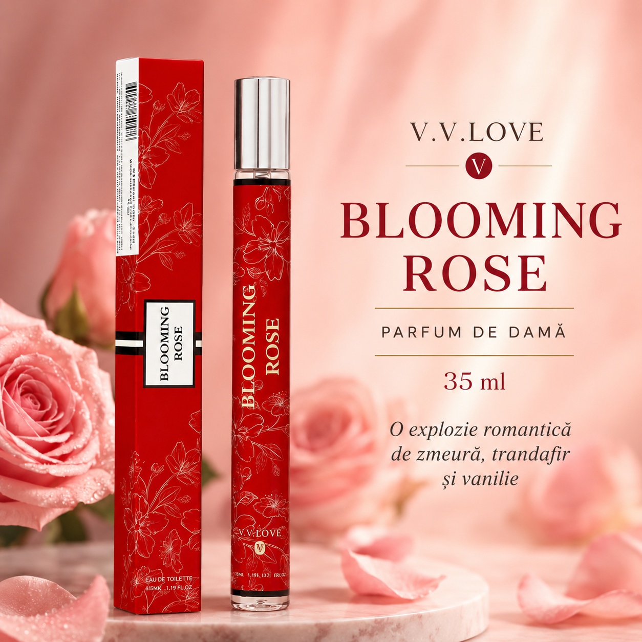 Blooming Rose V.V. Love 35 ml parfum de damă cu zmeură trandafir și vanilie