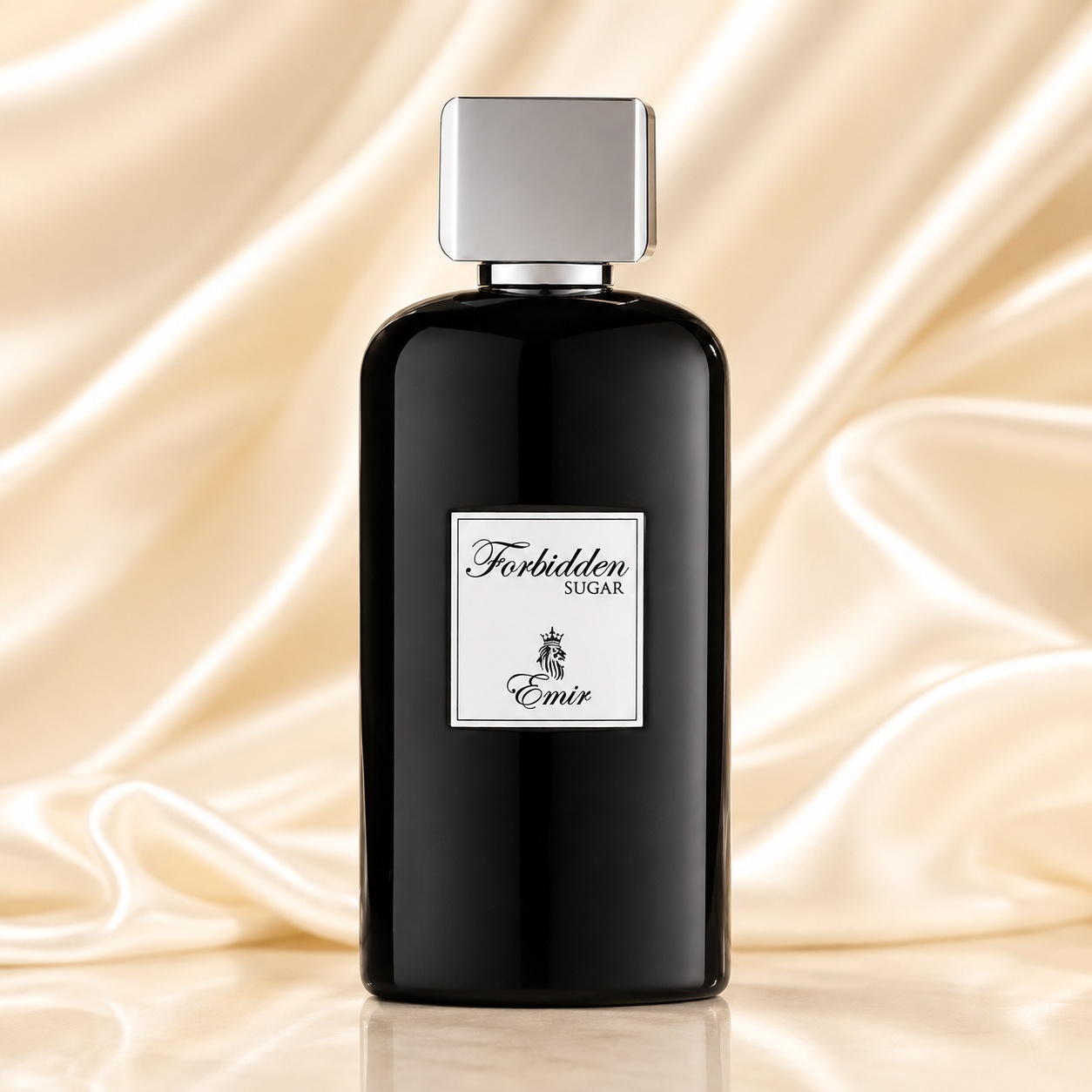 Flacon Forbidden Sugar Emir 100 ml negru lucios cu etichetă albă și capac argintiu modern