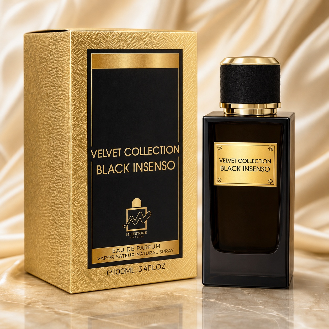 Parfum Arăbesc Emper Velvet Collection Black Insenso 100 ml cu sticlă neagră și cutie aurie premium