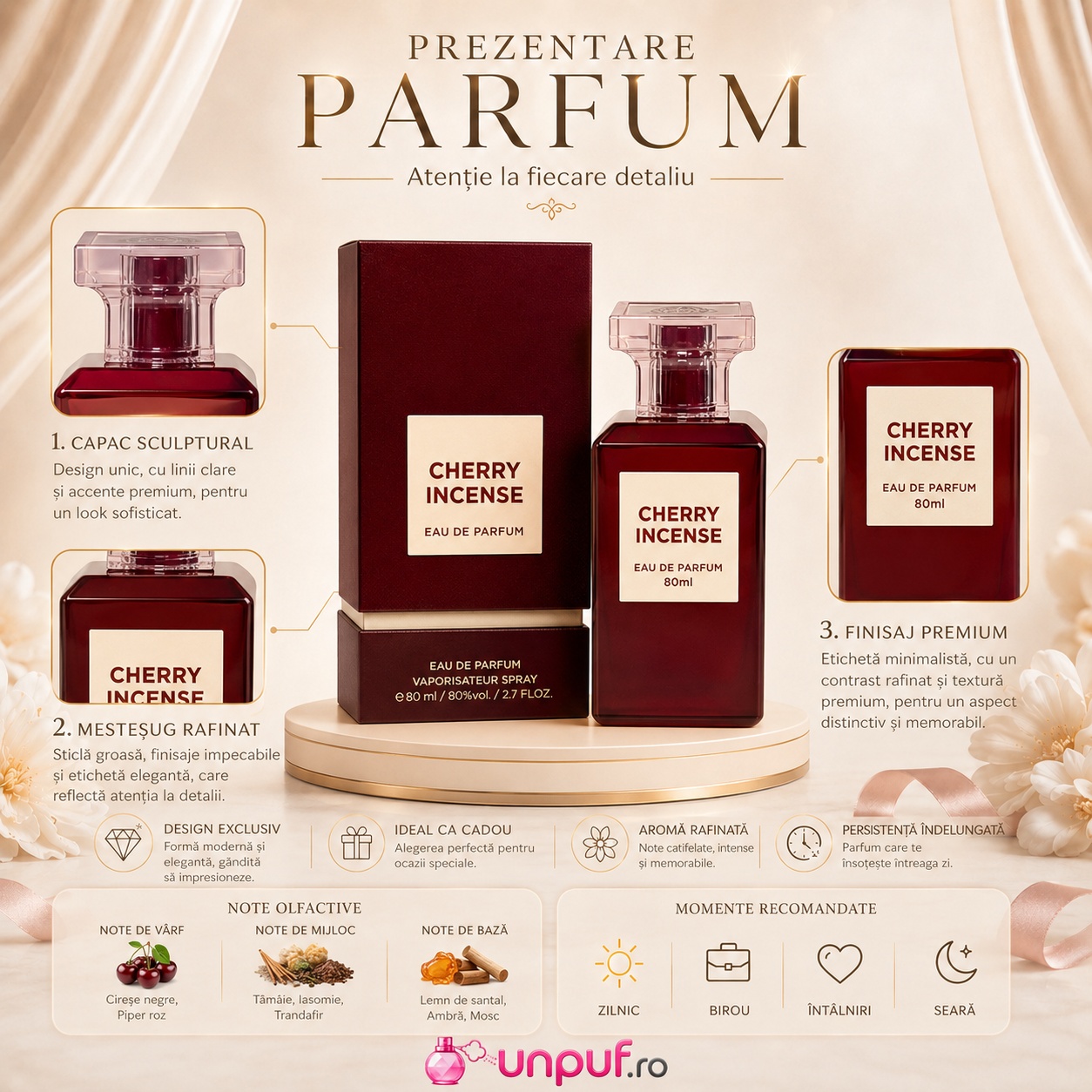Prezentare parfum Fragrance World Cherry Incense cu note olfactive și momente recomandate