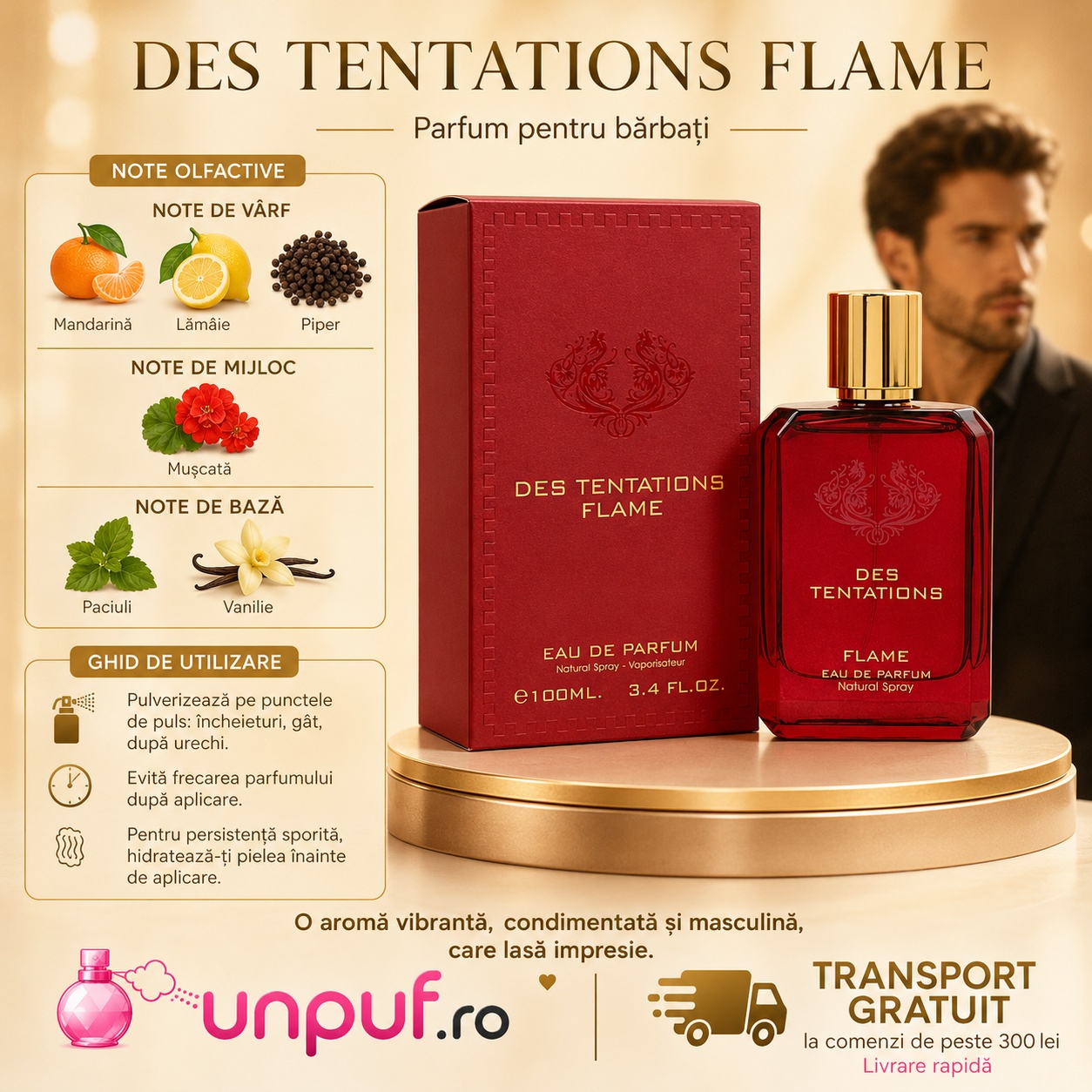 Des Tentations Flame Fragrance World note olfactive și ghid de utilizare parfum pentru bărbați