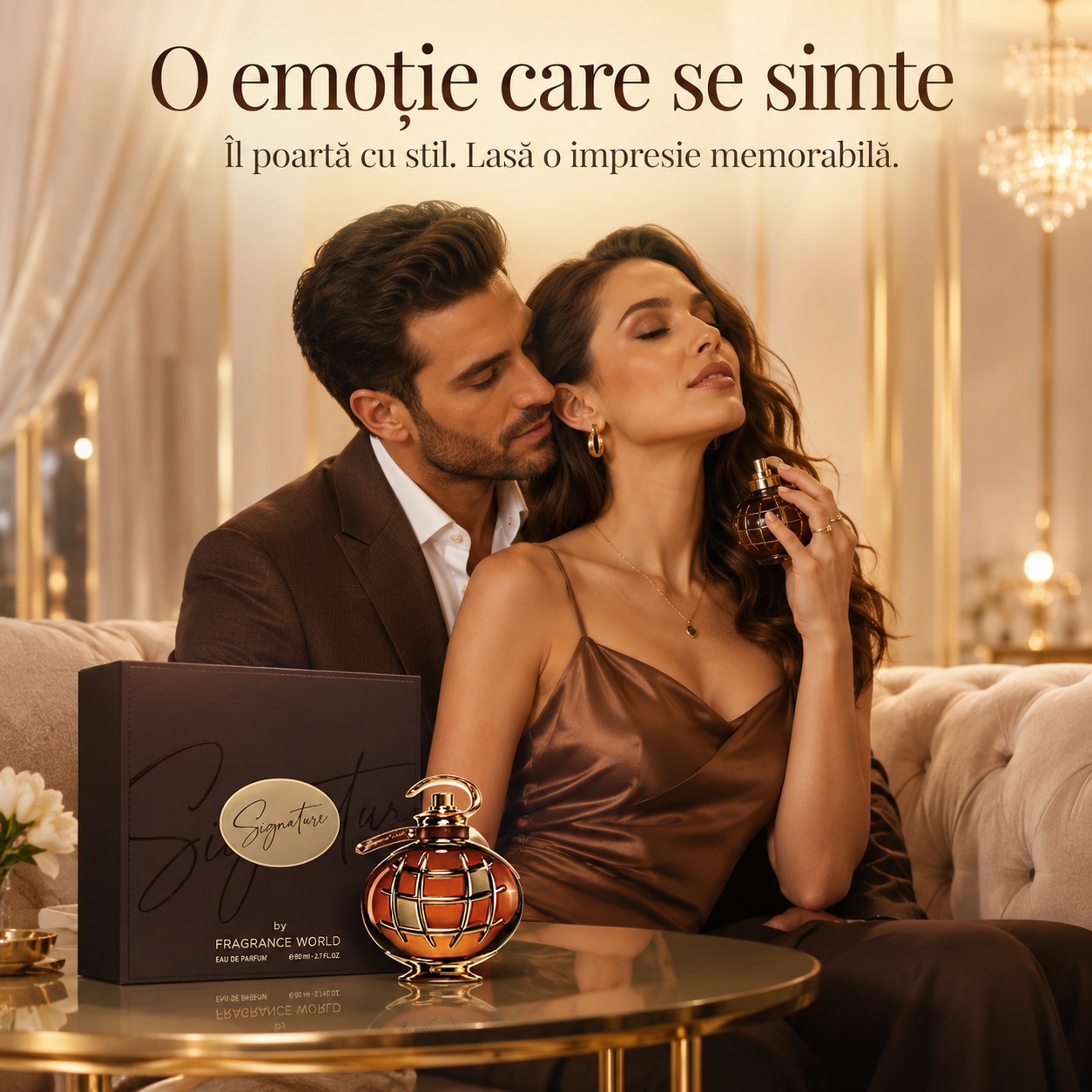 Signature Brown Fragrance World parfum unisex elegant pentru momente speciale și impresie memorabilă