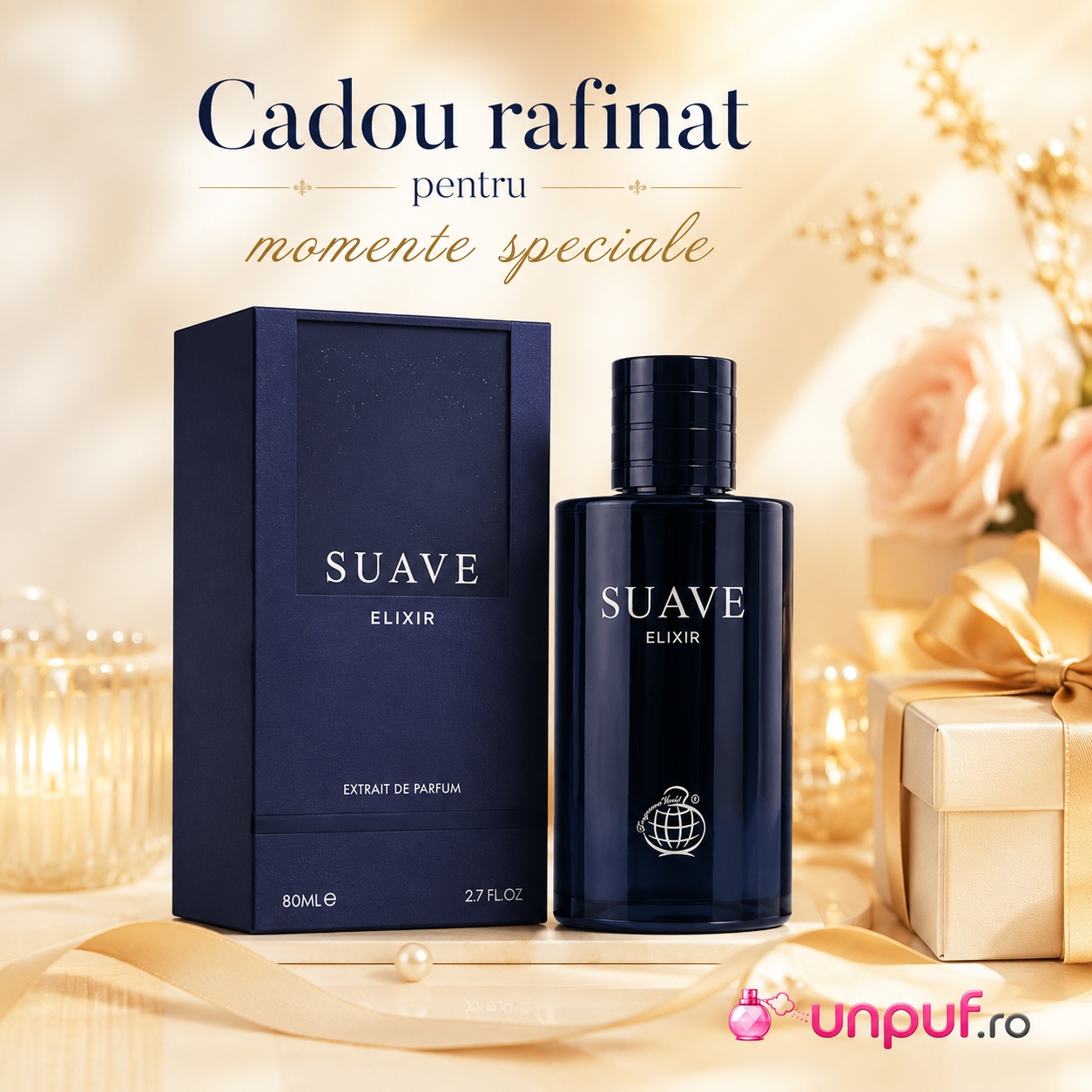 Suave Elixir Fragrance World parfum bărbătesc cu prezentare premium și detalii olfactive