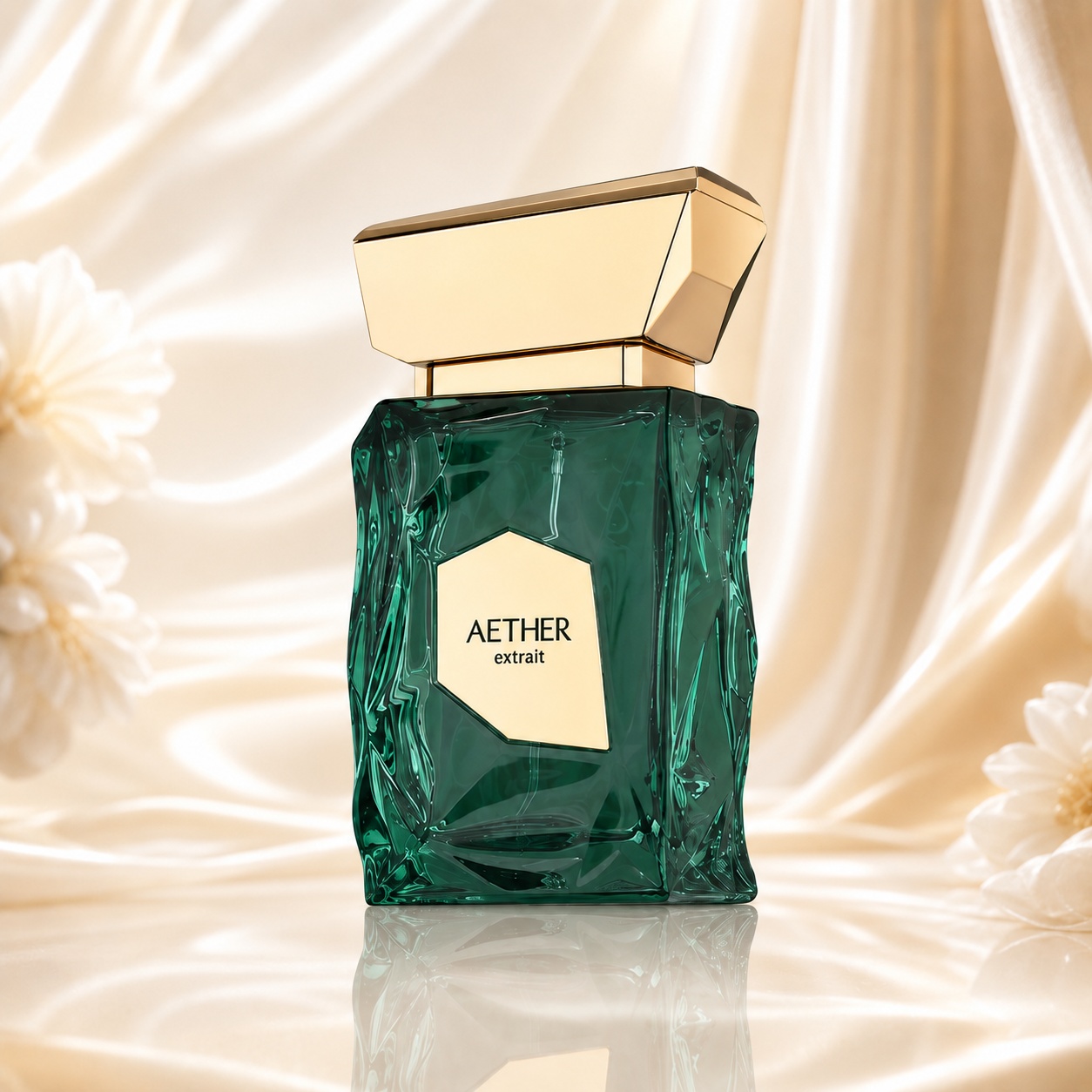 Sticlă parfum Aether French Avenue 100 ml pe fundal luminos premium cu detalii aurii