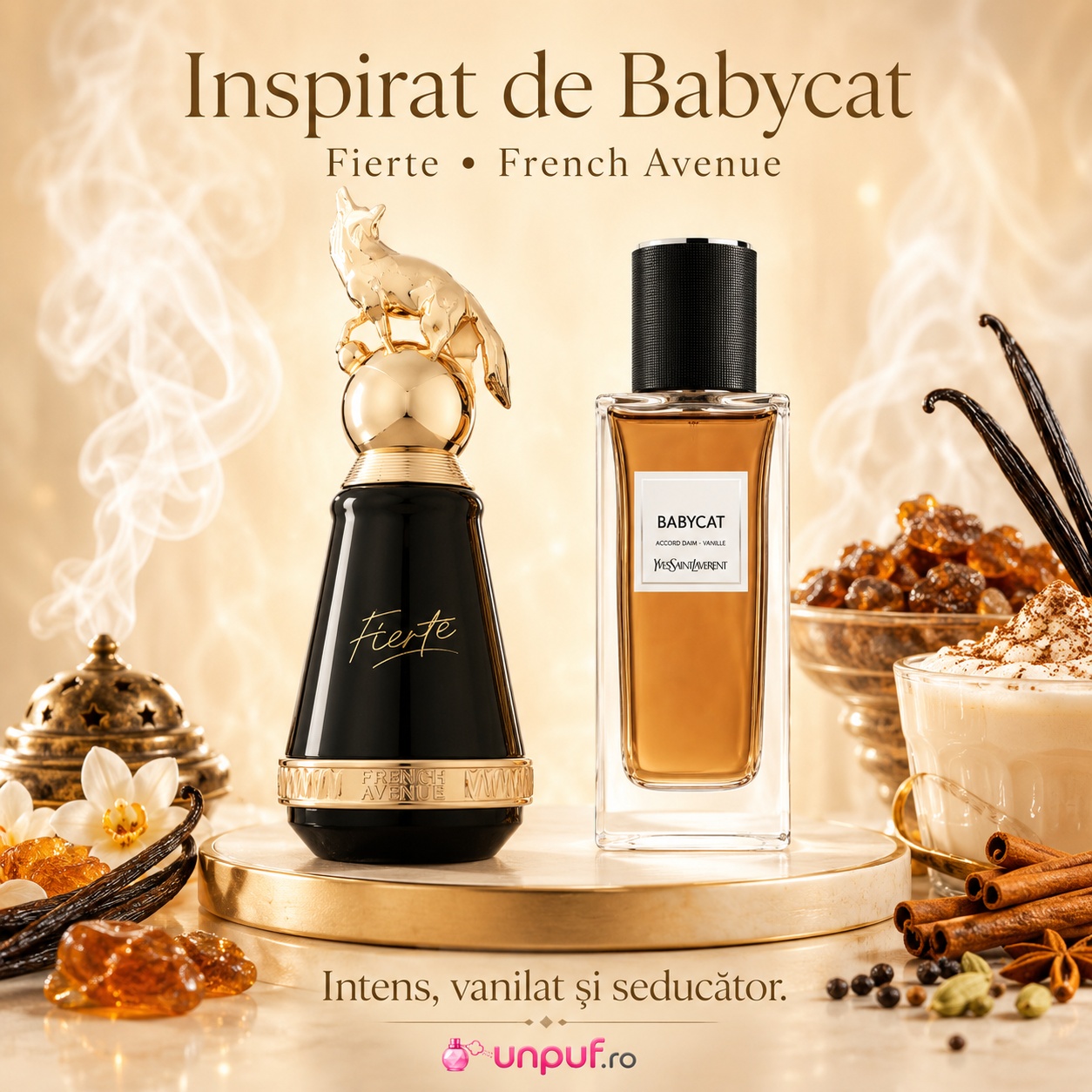 Parfum Fierte French Avenue inspirat de Babycat, intens, vanilat și seducător