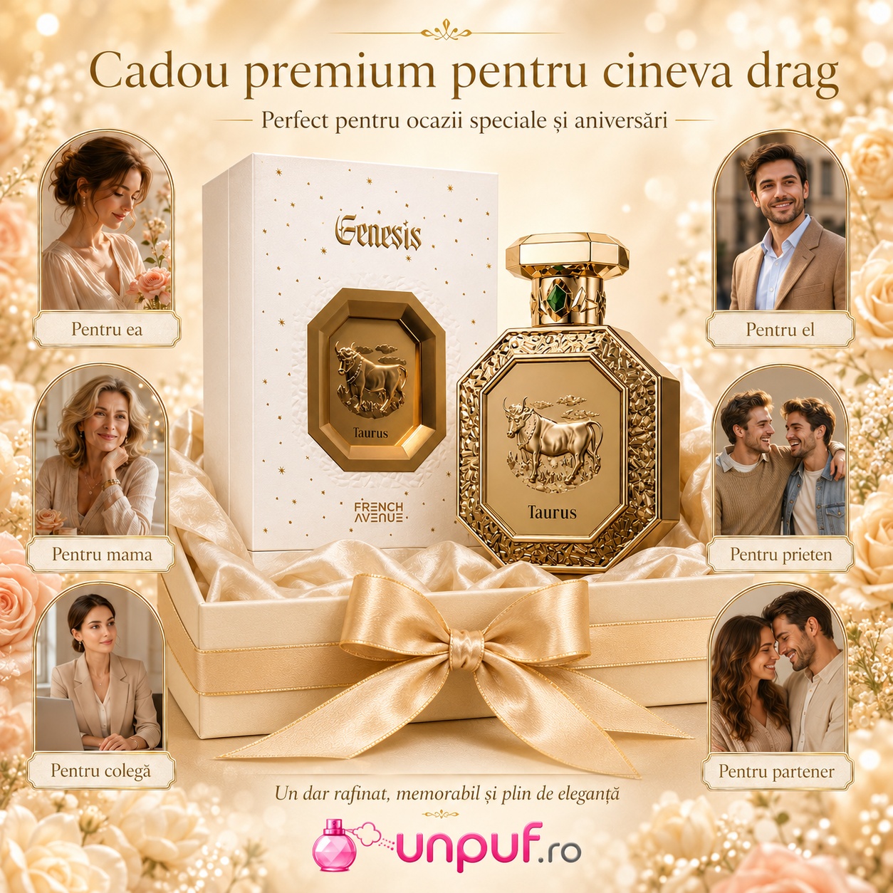 Cadou premium Genesis Taurus French Avenue pentru ea, pentru el, mamă, partener, prieten sau colegă