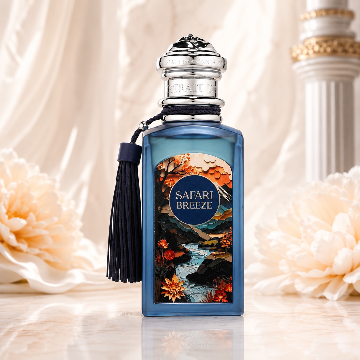 Safari Breeze French Avenue parfum unisex 100 ml sticlă albastră elegantă cu ciucure decorativ