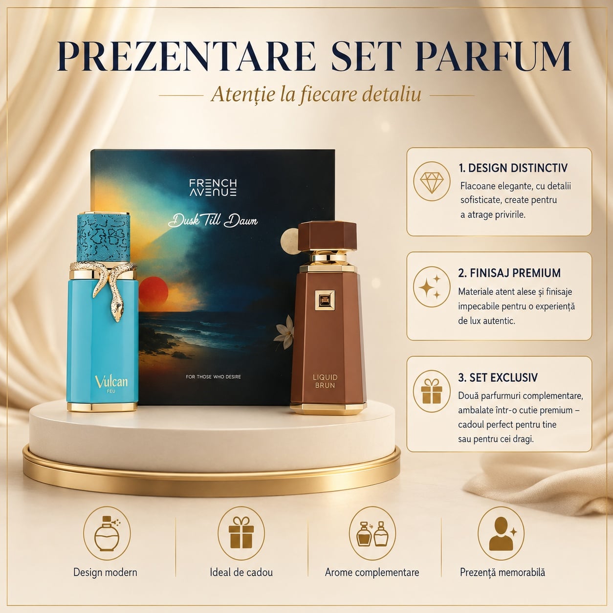 Prezentare French Avenue Dusk Till Dawn, set elegant cu două parfumuri de 100 ml