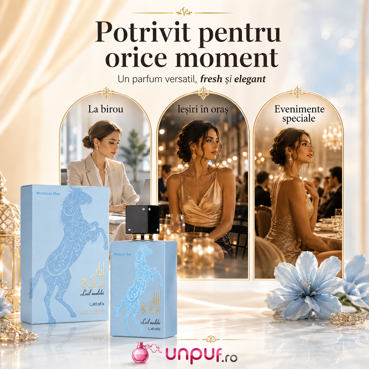 Lail Maleki Moroccan Blue Lattafa potrivit pentru birou ieșiri &icirc;n oraș și evenimente speciale