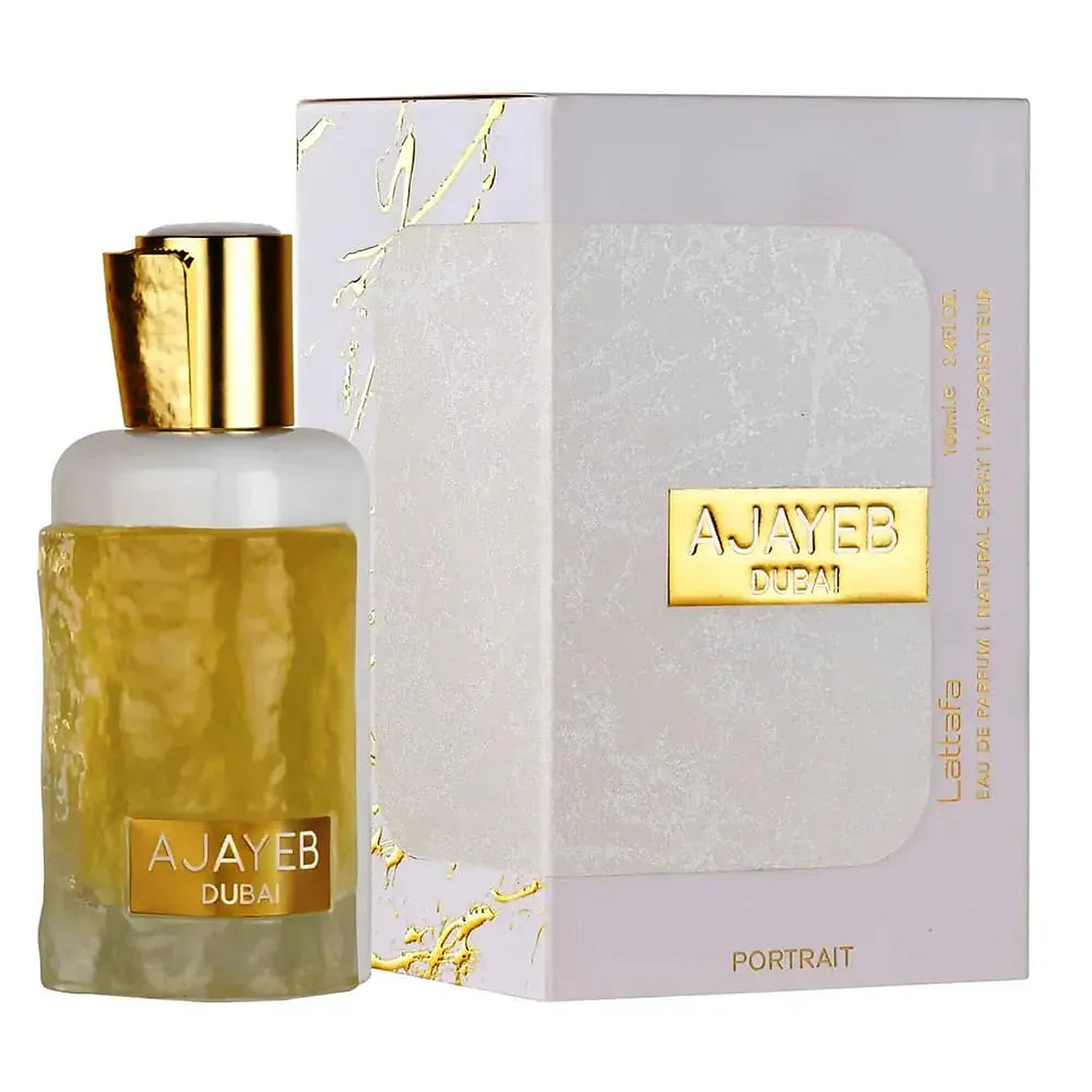 Cutie originală Lattafa Ajayeb Dubai Portrait 100 ml și flacon parfum unisex