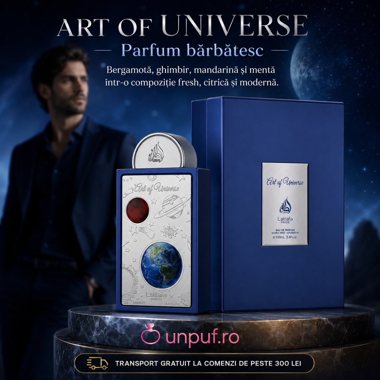 Lattafa Art Of Universe parfum bărbătesc modern cu prezență și aromă citric aromatică