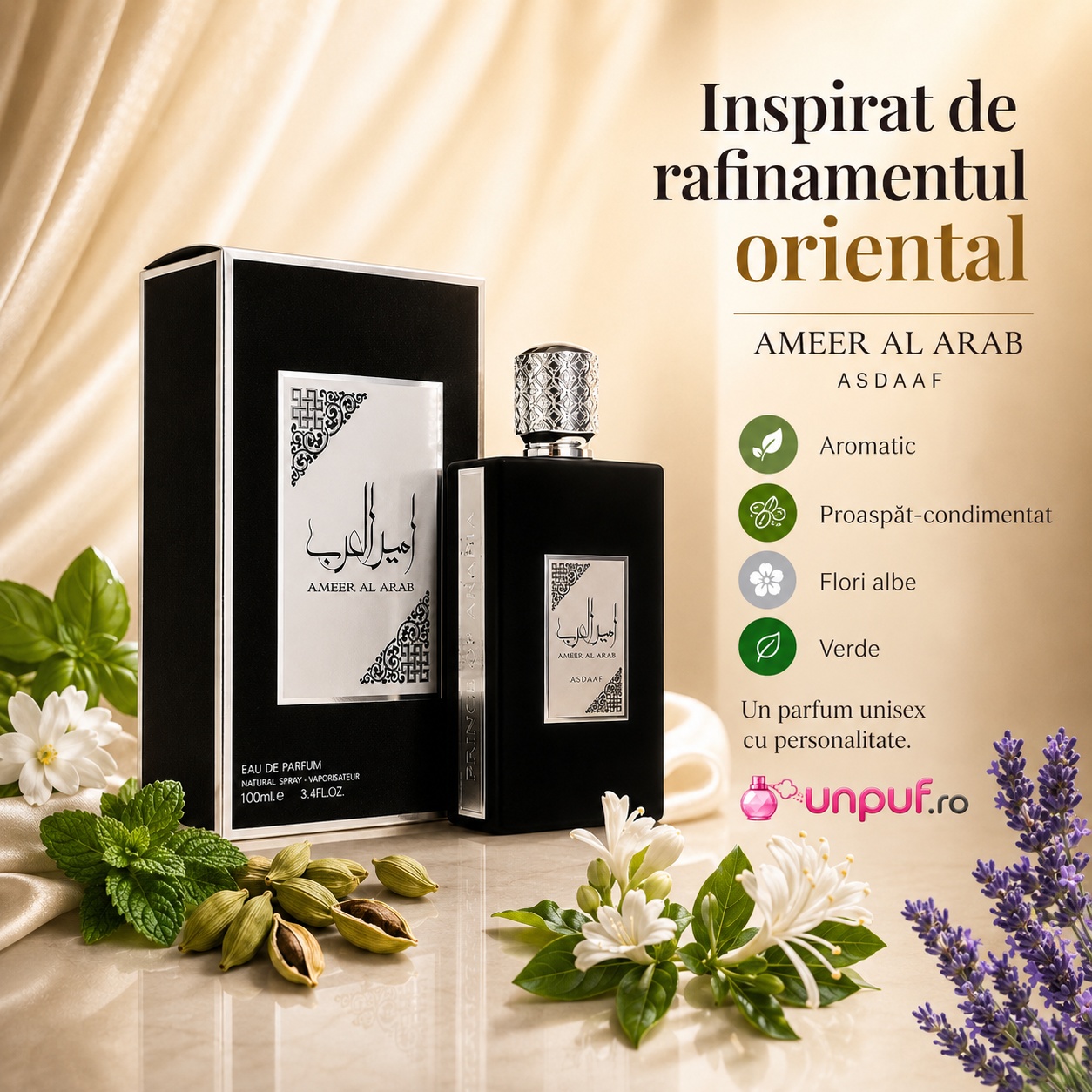 Lattafa Asdaaf Ameer Al Arab inspirat de rafinamentul oriental, parfum bărbătesc aromatic și elegant