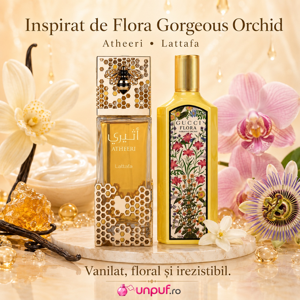 Lattafa Atheeri parfum inspirat de Flora Gorgeous Orchid aromă vanilată florală și irezistibilă pentru damă