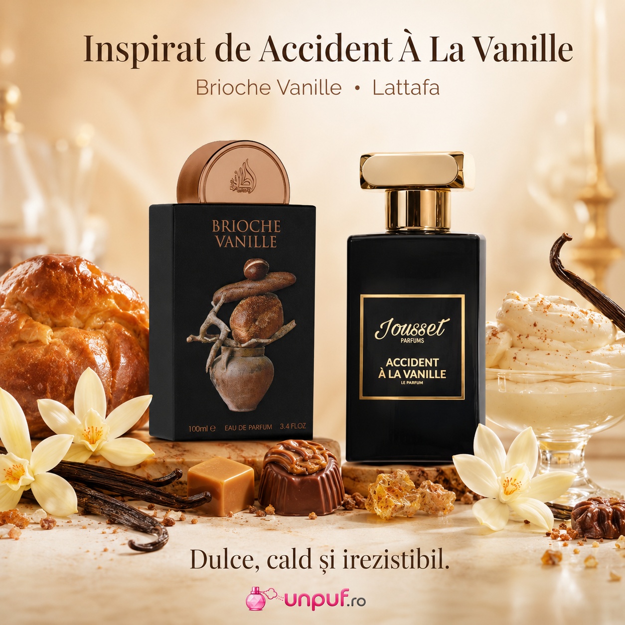 Lattafa Brioche Vanille parfum arăbesc unisex cu aromă gurmandă dulce potrivit pentru cadou și ocazii speciale