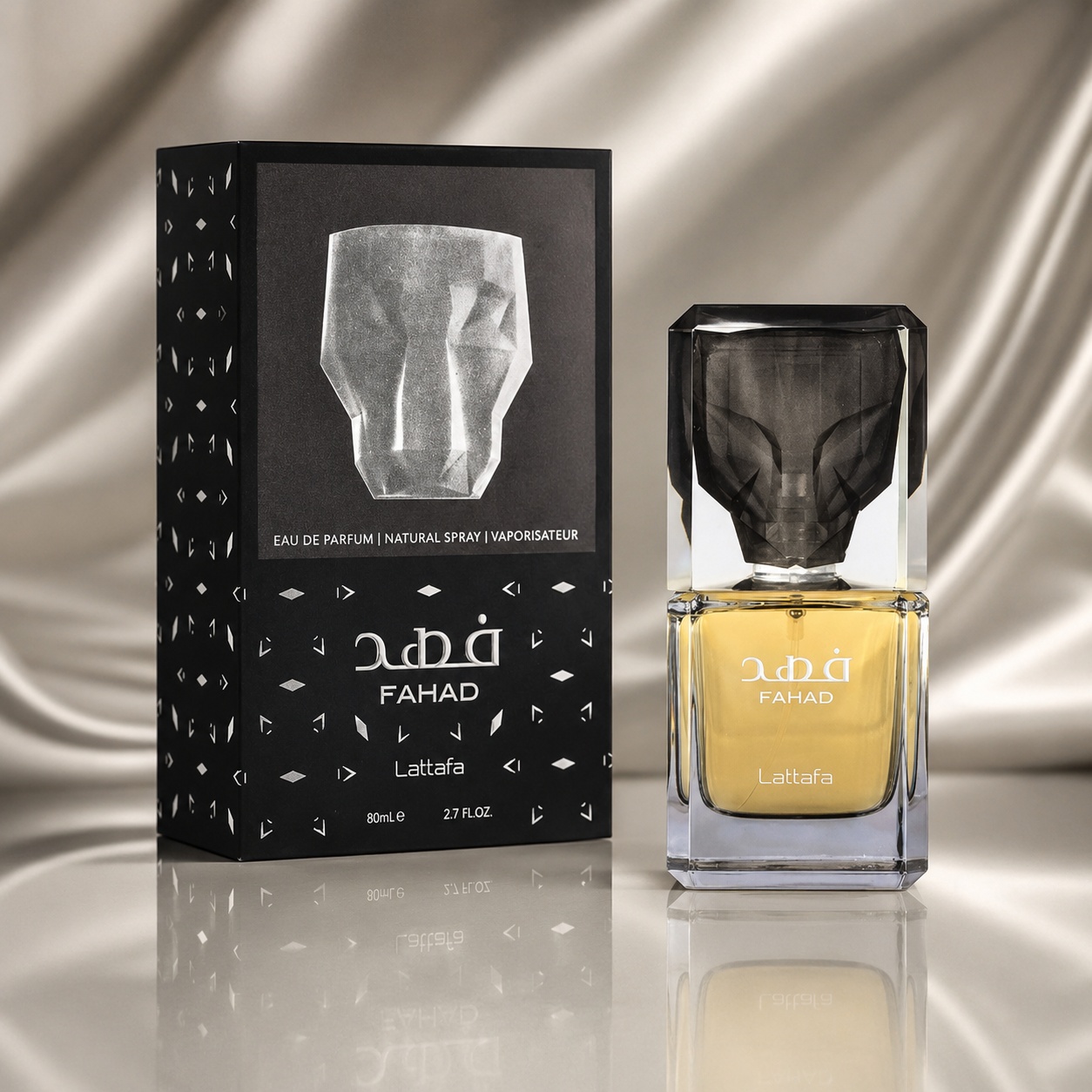 Parfum Lattafa Fahad 80 ml, sticlă și cutie neagră elegantă, parfum arabesc bărbătesc original