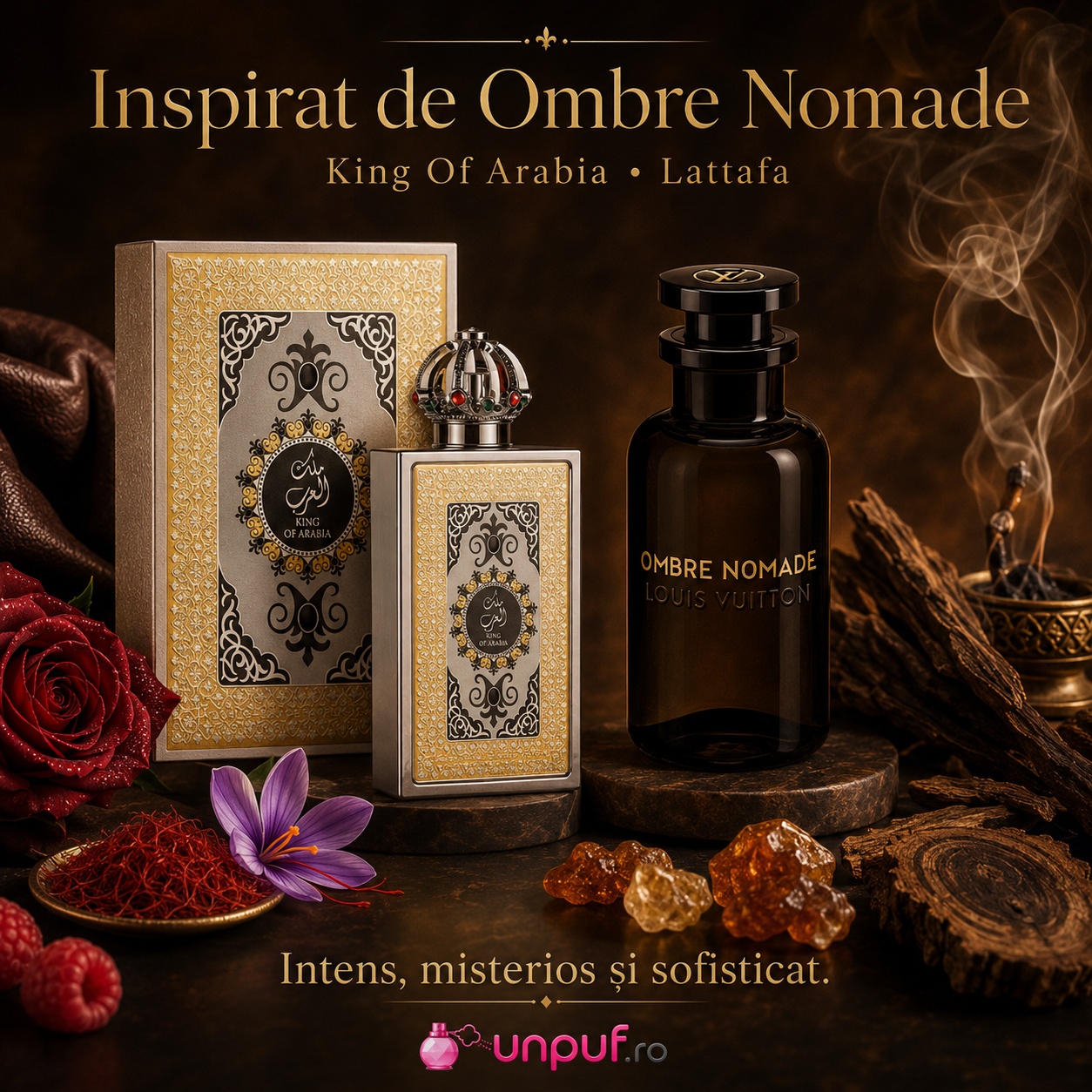 Lattafa King Of Arabia parfum inspirat de Ombre Nomade cu aromă intensă misterioasă și sofisticată