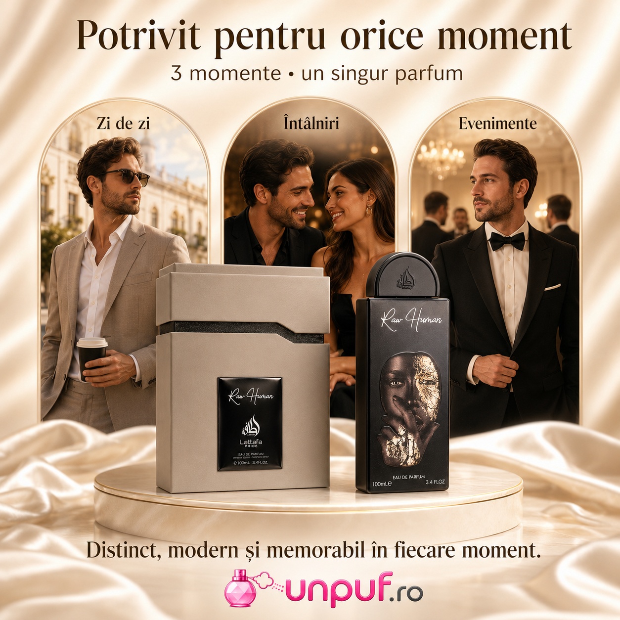 Parfum Lattafa Pride Raw Human potrivit pentru zi de zi, &icirc;nt&acirc;lniri, seară și evenimente