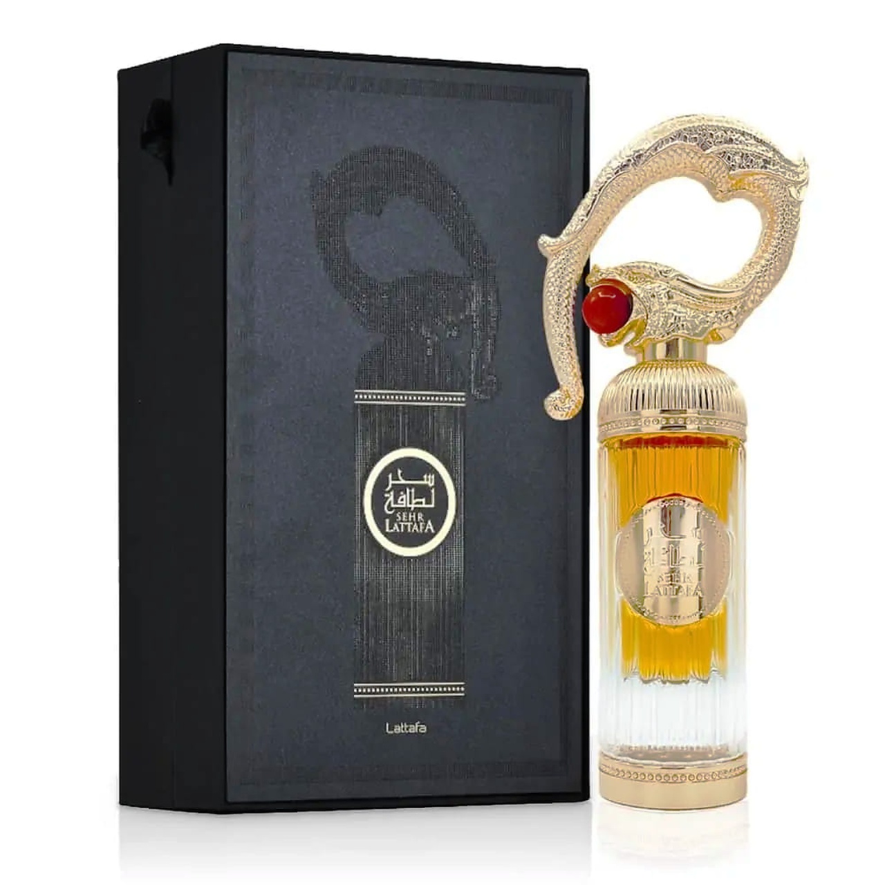 Parfum Lattafa Sehr 100 ml apă de parfum unisex cu flacon original și cutie neagră Lattafa