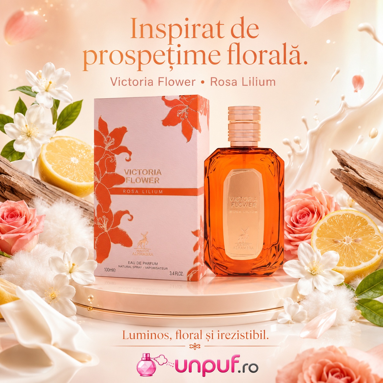 Maison Alhambra Victoria Flower Rosa Lilium inspirat de prospețime florală, parfum luminos și irezistibil