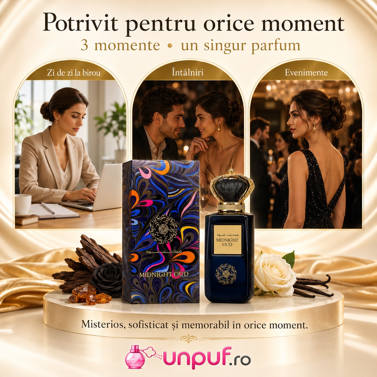 Parfum Midnight Oud Ard Al Zaafaran potrivit pentru zi de zi la birou, &icirc;nt&acirc;lniri și evenimente