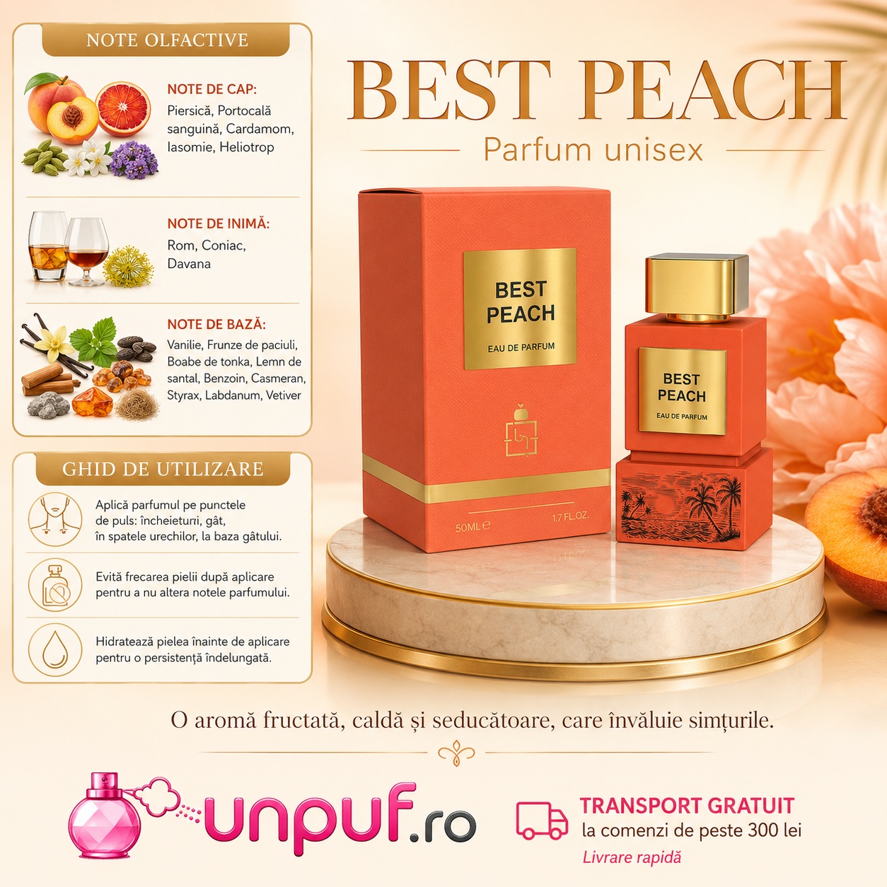 Ghid de utilizare Milestone Summer Beach parfum cu piersică, fructe roșii, bergamotă, flori albe, iasomie, trandafir, vanilie, mosc și lemn de cedru