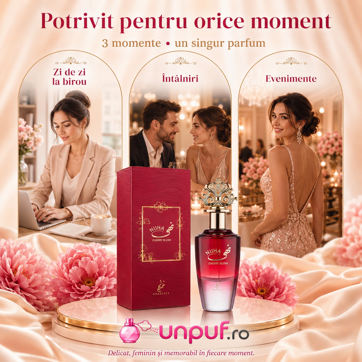 Nuha Cherry Blush potrivit pentru zi de zi, birou, întâlniri, evenimente și seară