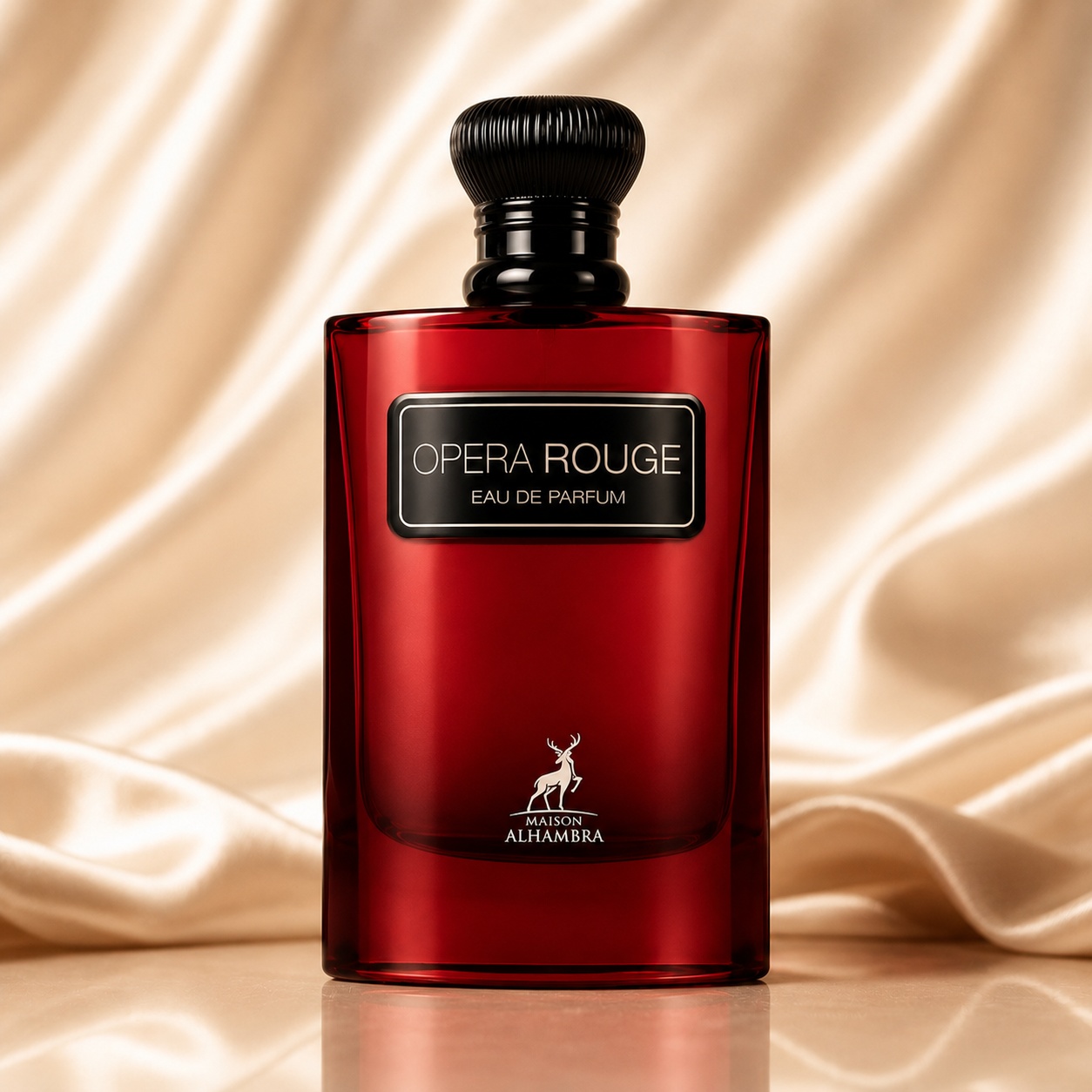 Sticlă parfum Opera Rouge Maison Alhambra 100 ml roșu rubiniu cu capac negru lucios și design feminin elegant