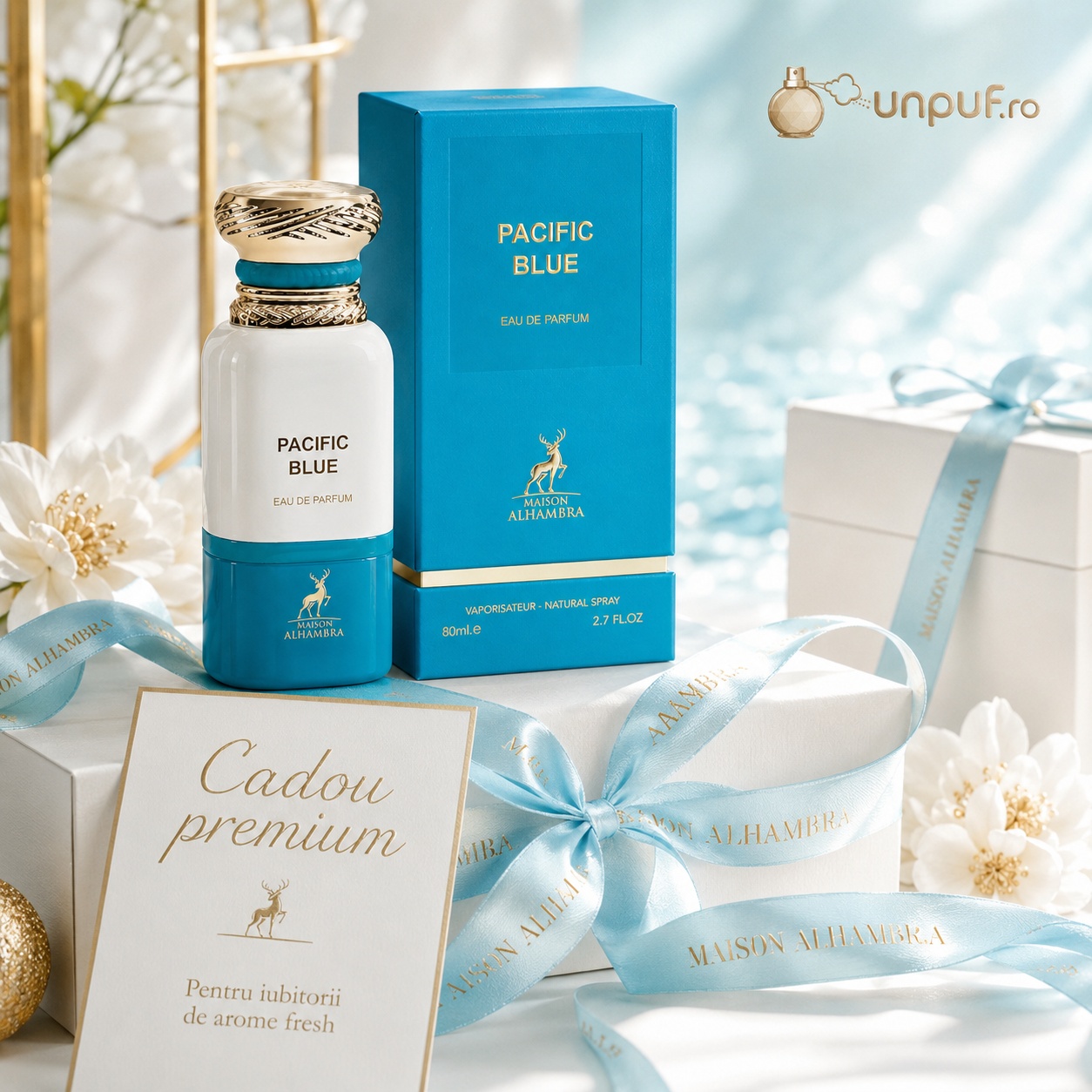 Pacific Blue Maison Alhambra cadou premium pentru iubitorii de arome fresh, ambalaj elegant și parfum unisex