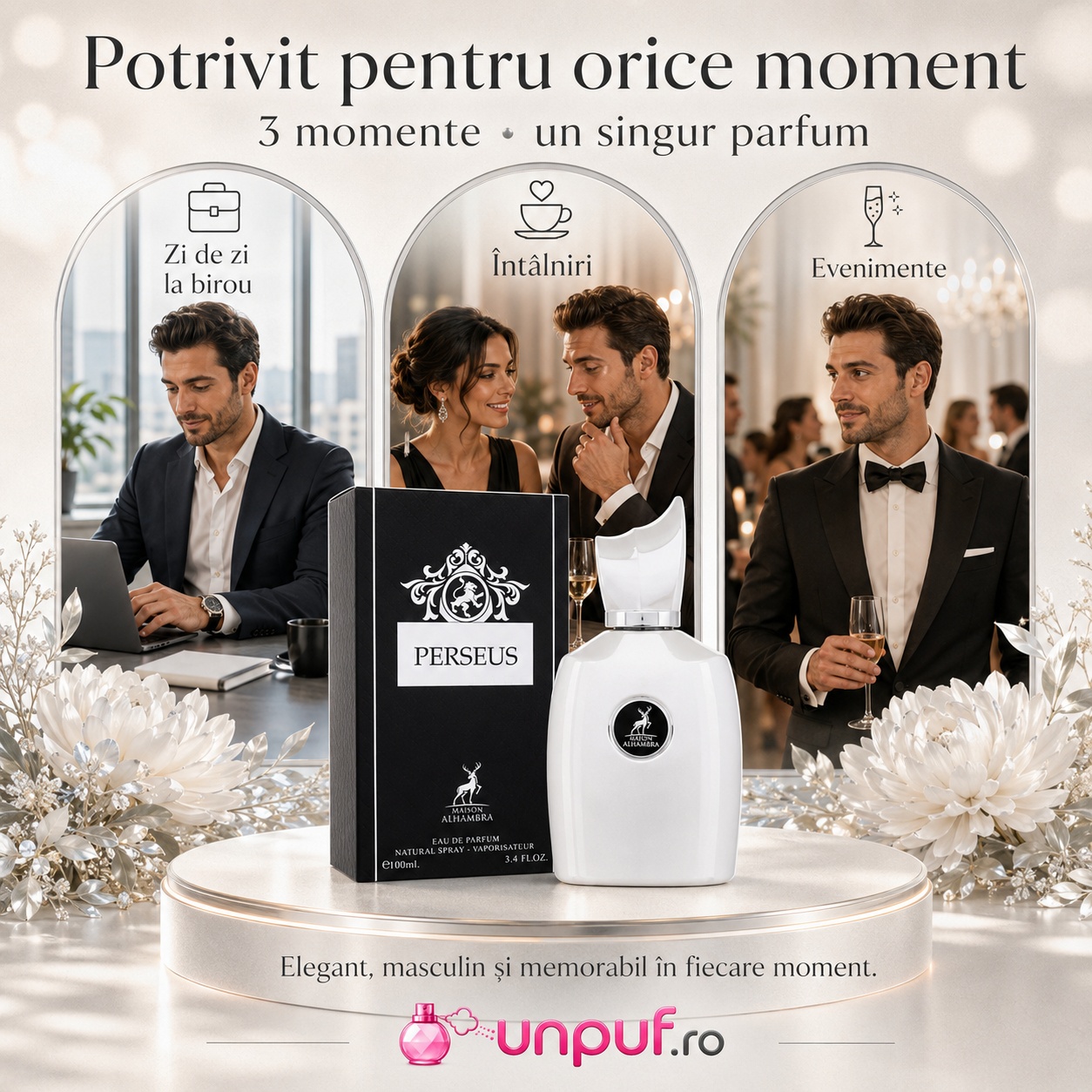 Parfum Perseus Maison Alhambra potrivit pentru zi de zi la birou, &icirc;nt&acirc;lniri și evenimente elegante