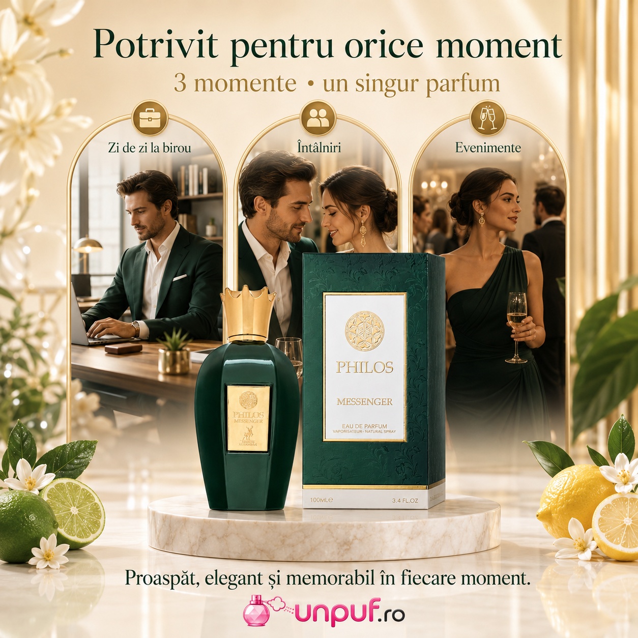 Parfum Philos Messenger Maison Alhambra potrivit pentru zi de zi la birou, &icirc;nt&acirc;lniri și evenimente elegante