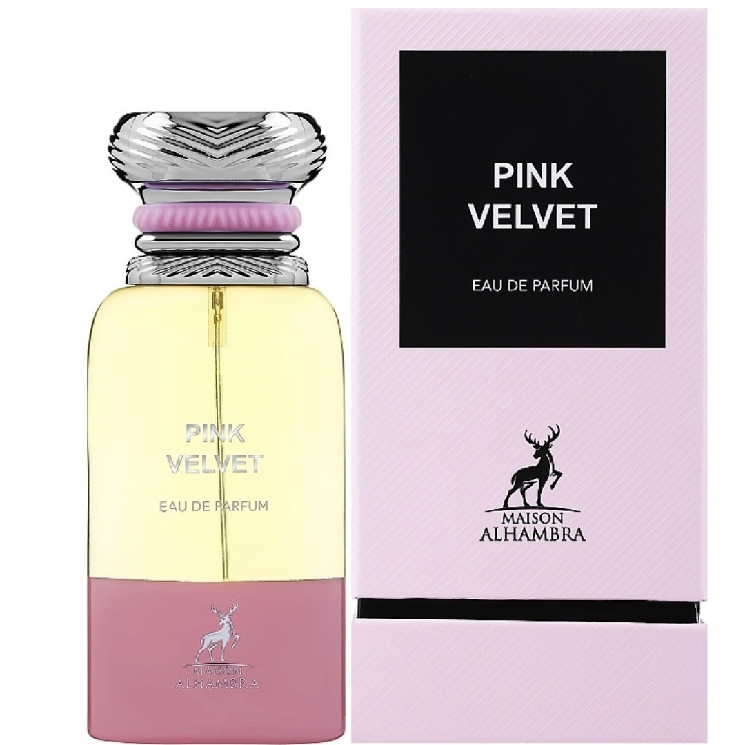 Pink Velvet Maison Alhambra 80 ml sticlă și cutie produs pe fundal alb