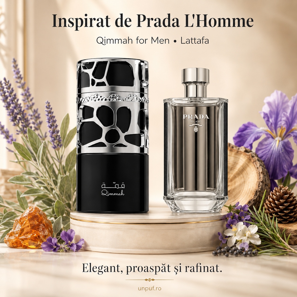 Qimmah For Men Lattafa inspirat din Prada L&rsquo;Homme, parfum elegant, proaspăt și rafinat