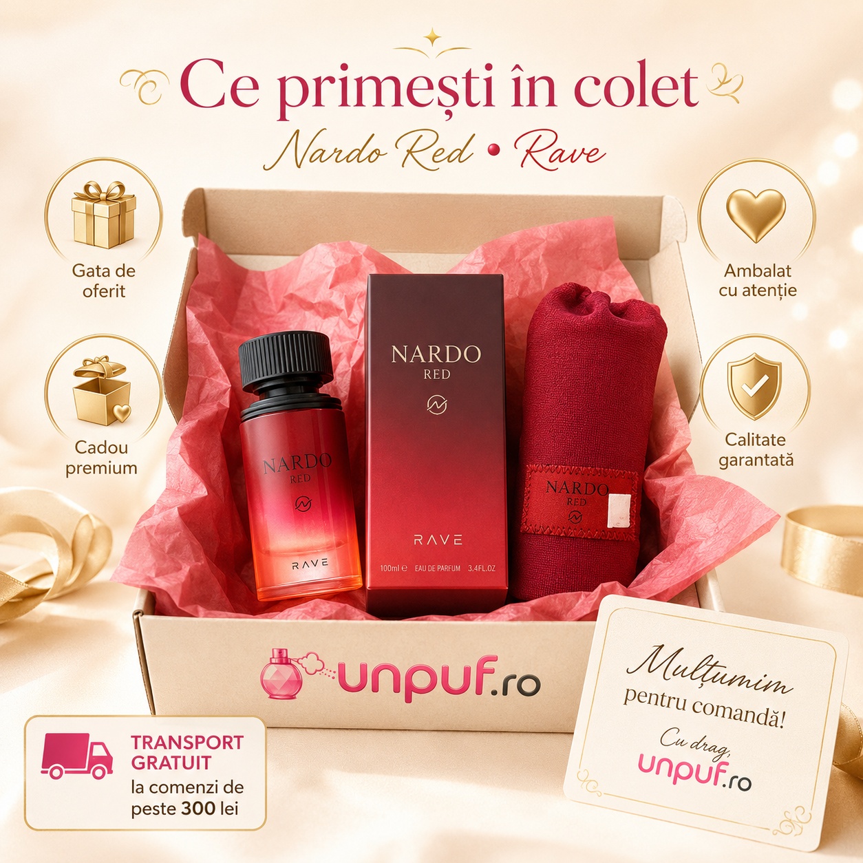 Rave Nardo Red parfum arabesc bărbătesc oriental ambrat cu prezentare premium