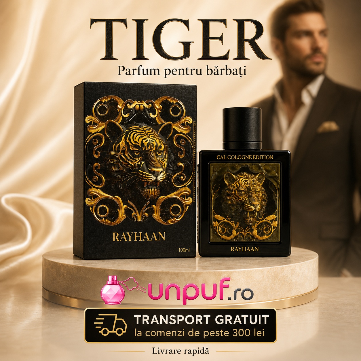 Rayhaan Tiger parfum bărbătesc disponibil pe unpuf.ro cu transport gratuit peste 300 lei