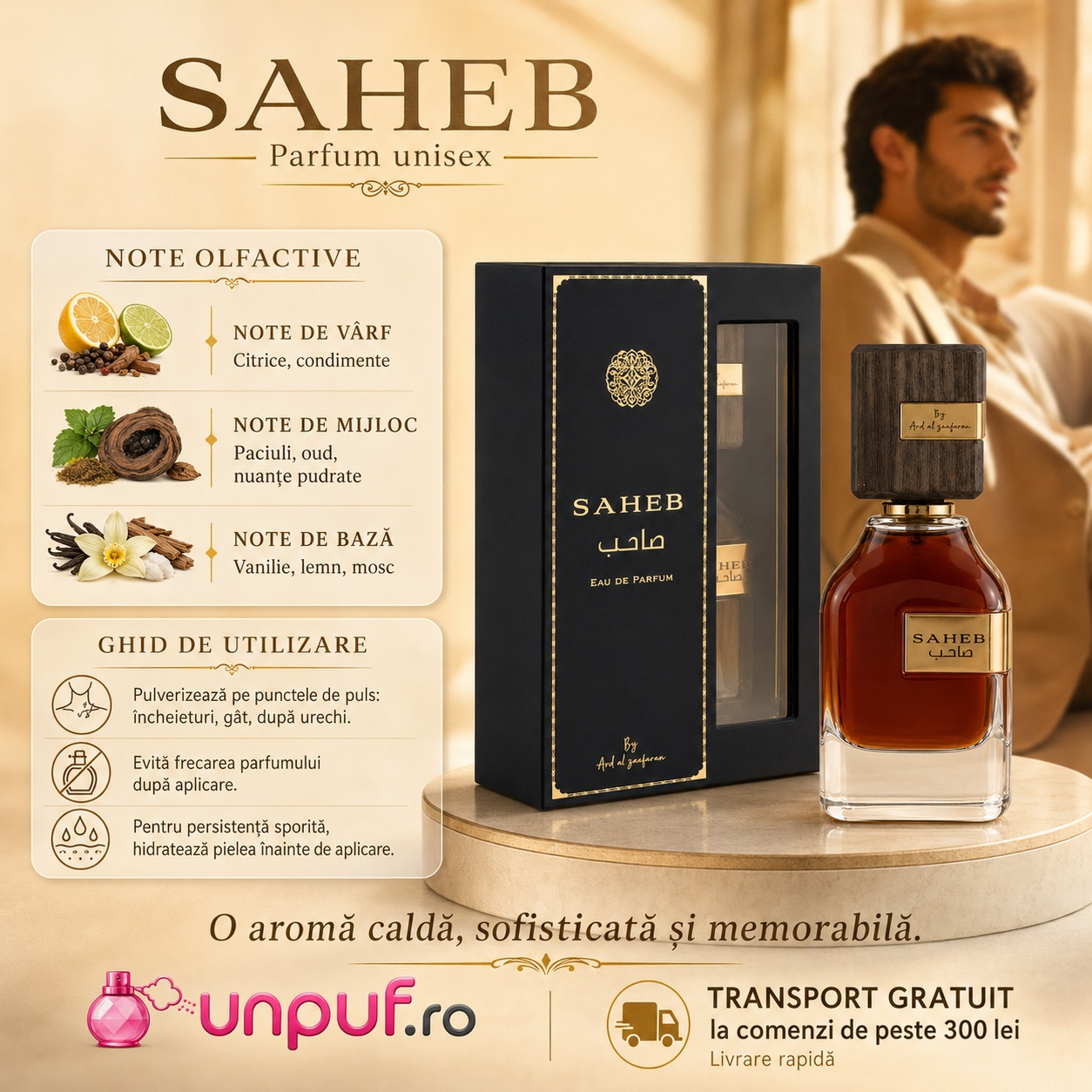 Note olfactive și ghid de utilizare pentru Saheb Ard Al Zaafaran 70 ml
