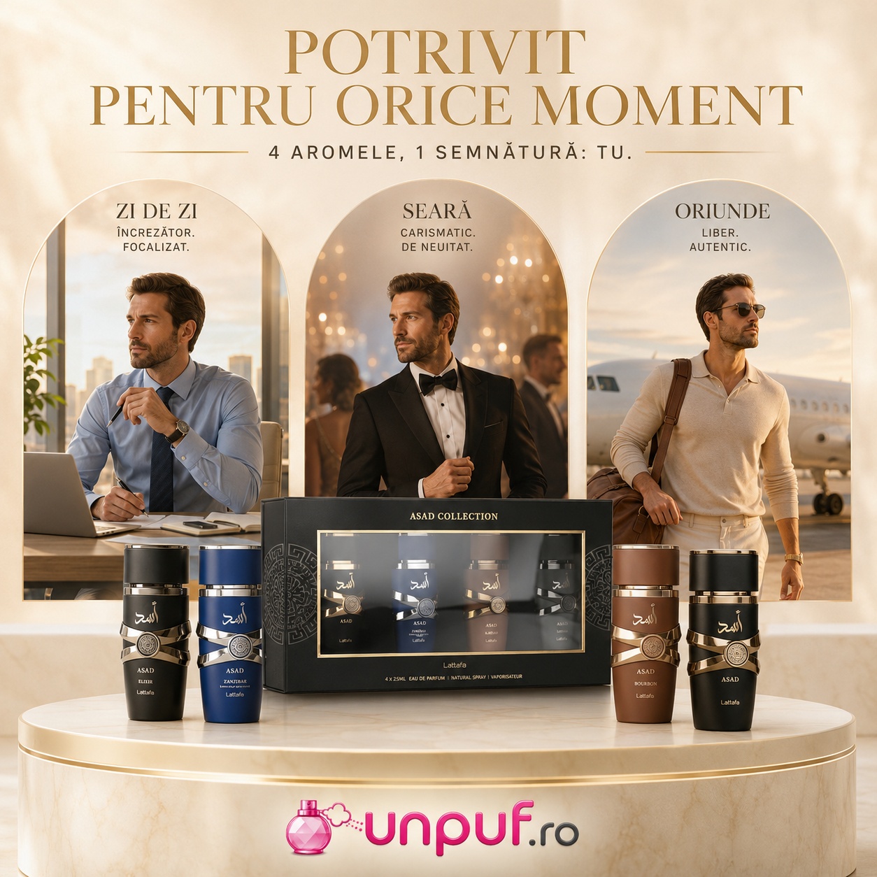 Lattafa Asad Collection potrivit pentru zi de zi, seară și călătorii