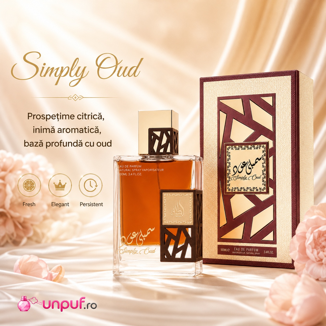 Simply Oud Lattafa prospețime citrică, inimă aromatică și bază profundă cu oud, fresh elegant persistent