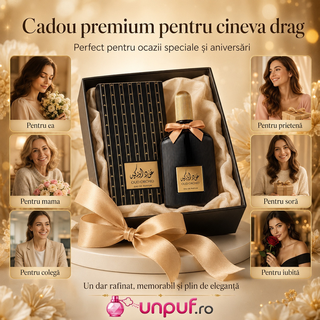 Cadou premium Suroori Oud Orchid pentru iubită, soție, mamă, soră, colegă sau persoană dragă
