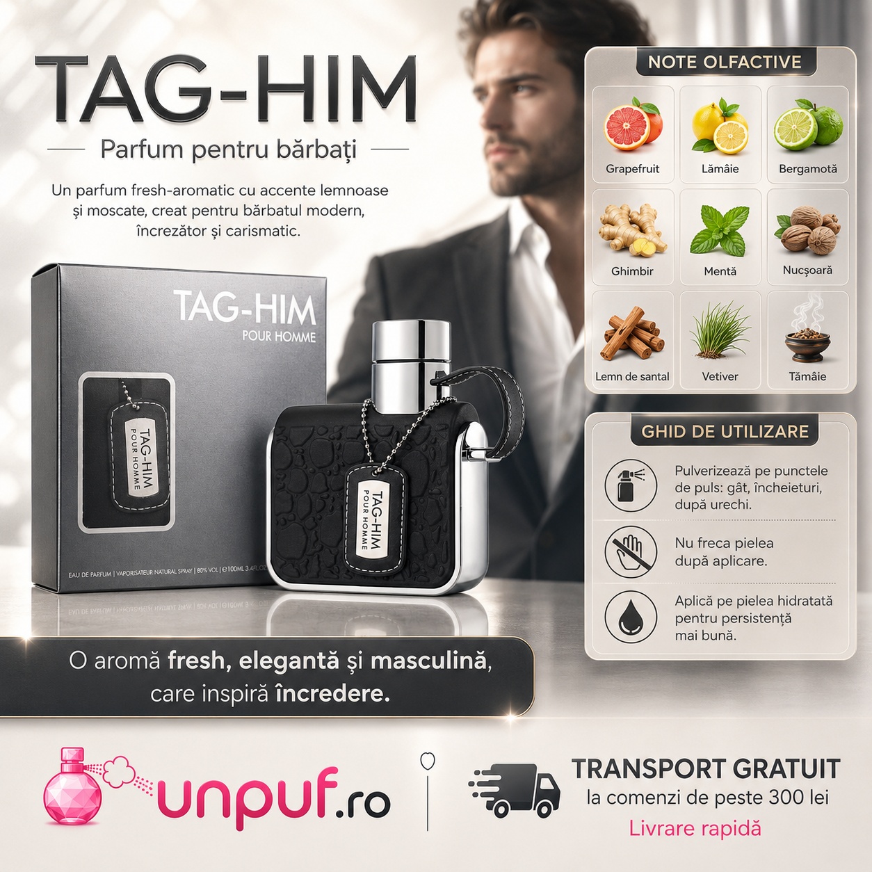 Tag For Him Armaf parfum bărbătesc fresh aromatic cu note olfactive și ghid de utilizare