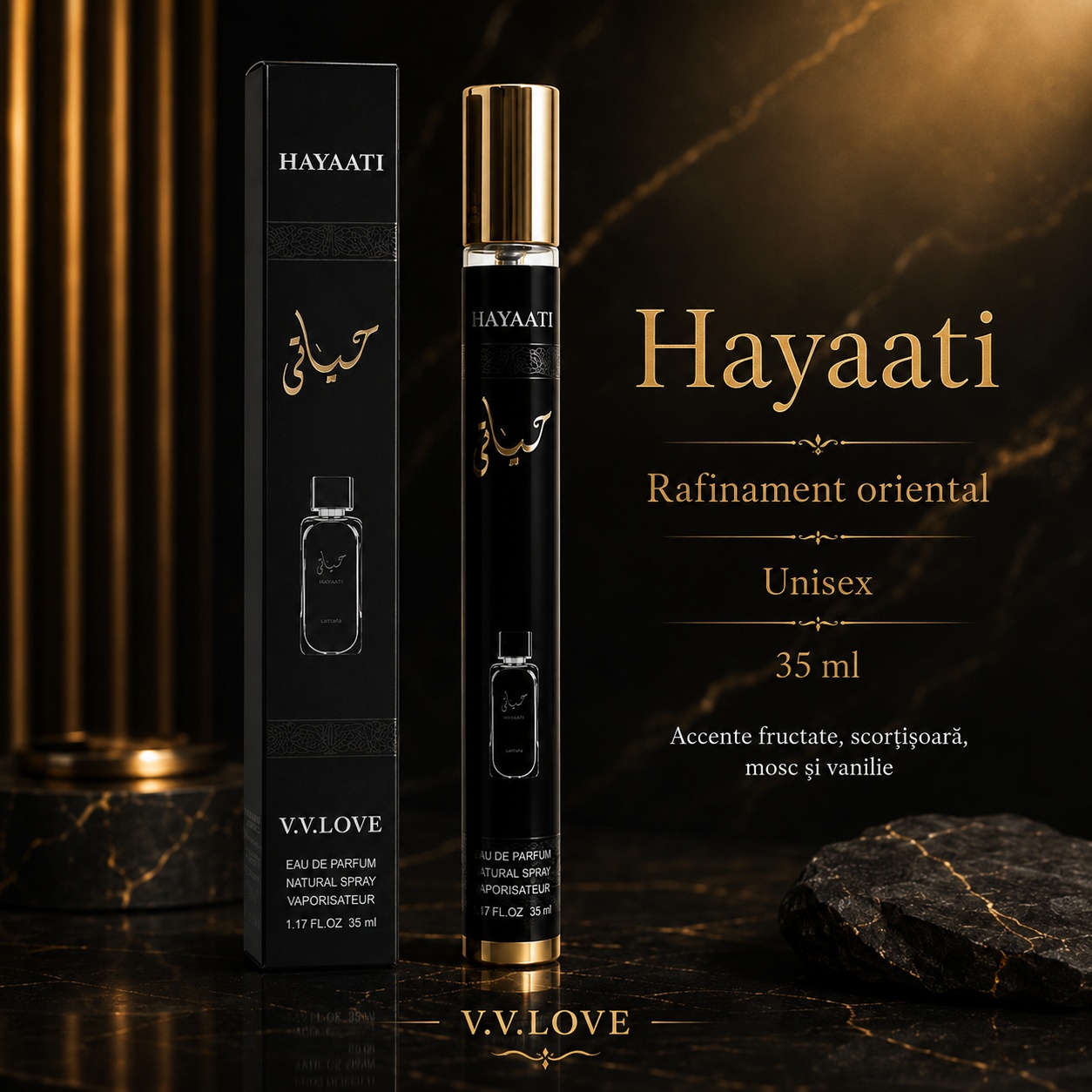 Hayaati by V.V. Love parfum unisex 35 ml rafinament oriental cu accente fructate scorțișoară mosc și vanilie